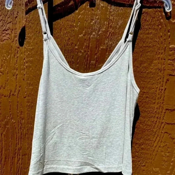 Women's Heather Grey V-Neck Ruched Tie-Front Spaghetti Strap Tank Top NWT - Picture 3 of 4